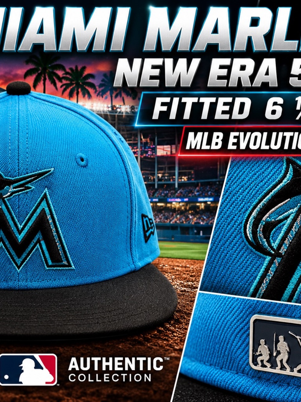Miami Marlins New Era 59FIFTY Fitted Hat 6 1/2 Blue MLB 2018 Authentic